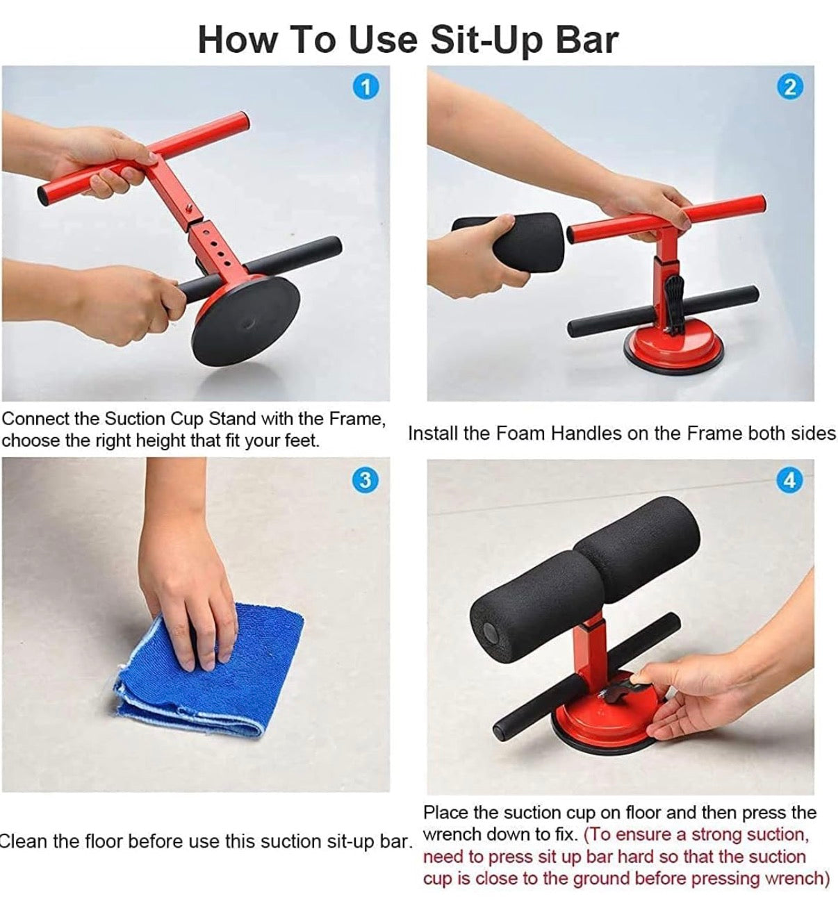 Sit-Up Assistant for Home Fitness with Suction Fixation