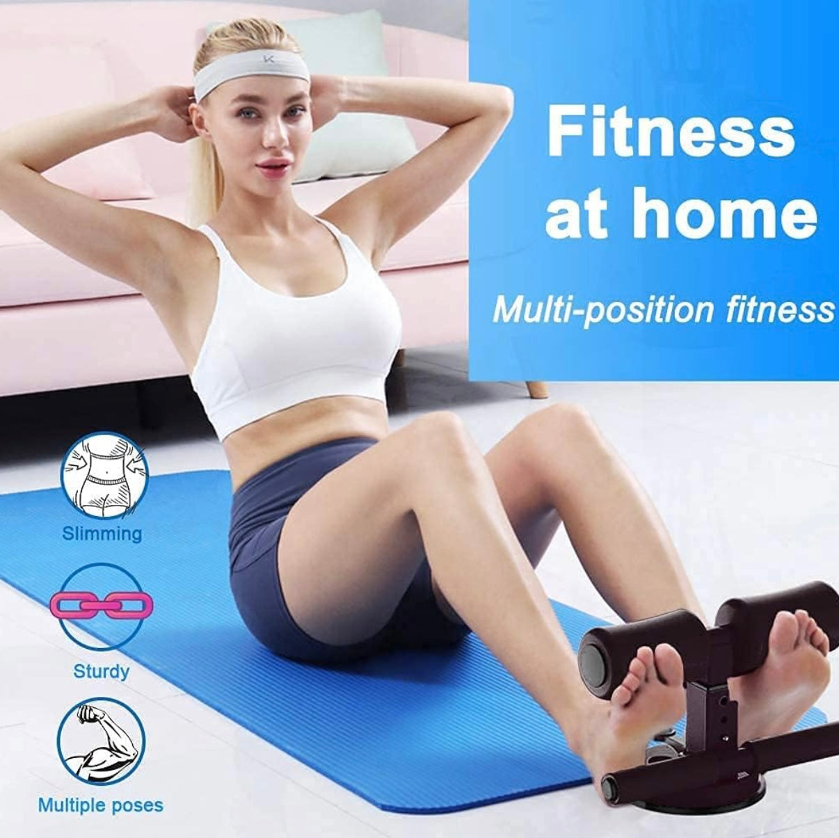 Sit-Up Assistant for Home Fitness with Suction Fixation